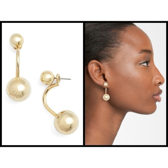 💕TRINA TURK💕 Gold Double Ball Front/Back Earring - Picture 1 of 7